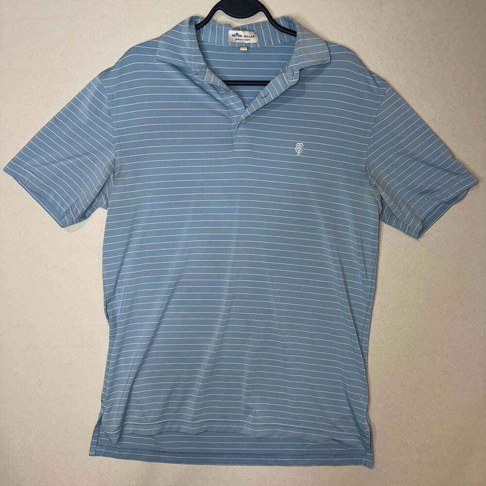 Peter Millar Summer Comfort TPC Logo Striped Golf Polo Shirt Size S